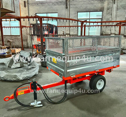 Tractor Tow Behind 2 Wheel Hydraulic Tipper Trailer With Add On Mesh Panels 0.5ton 500kgs proveedor