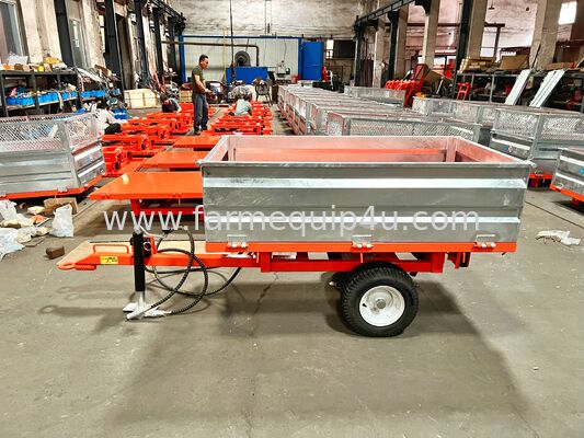 Tractor Tow Behind 2 Wheel Hydraulic Tipper Trailer With Add On Mesh Panels 0.5ton 500kgs proveedor